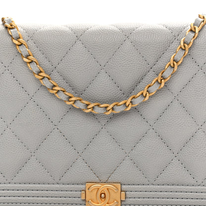 Chanel Caviar Quilted Boy Wallet On Chain WOC Grey 9 of 13