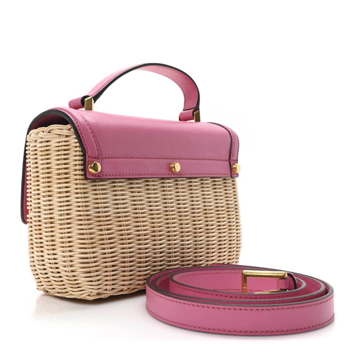 Jimmy Choo Wicker Calfskin Diamond Top Handle Bag Natural Pink 3 of 10