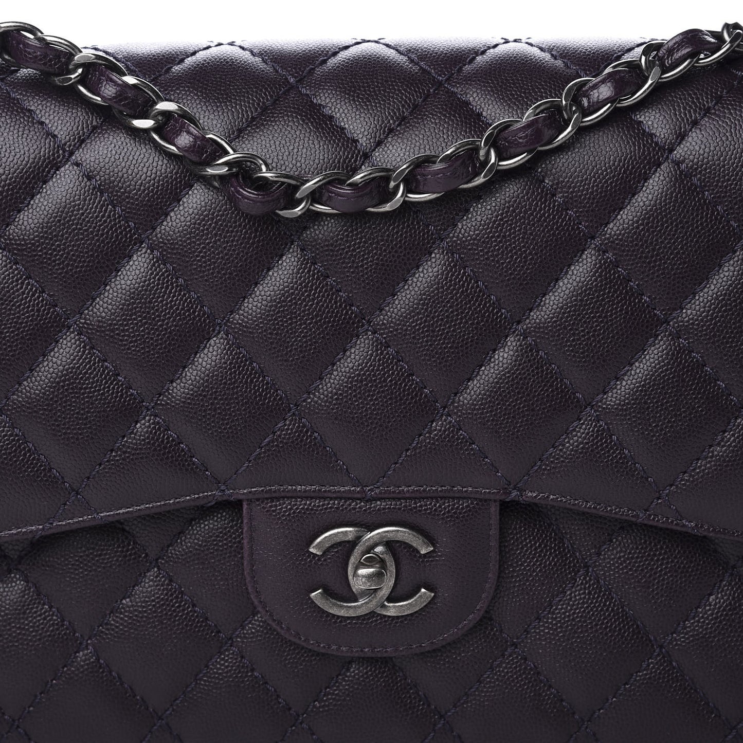 Caviar Quilted Jumbo Double Flap Dark Purple