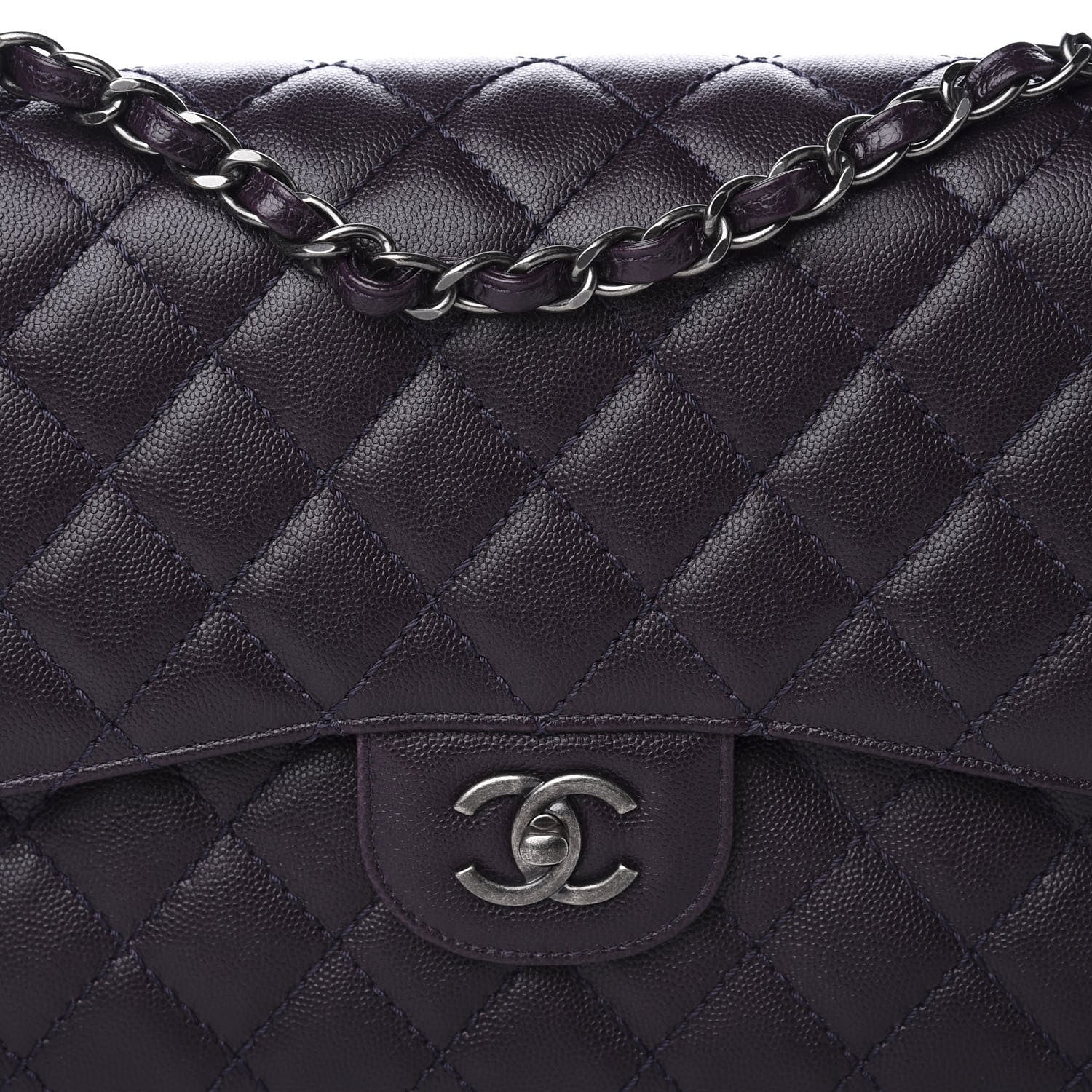Chanel Caviar Quilted Jumbo Double Flap Dark Purple 9 of 10