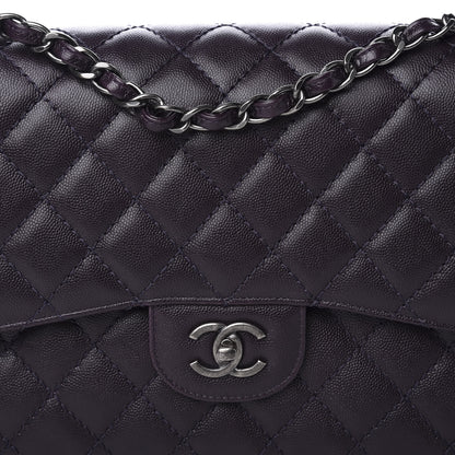 Chanel Caviar Quilted Jumbo Double Flap Dark Purple 9 of 10