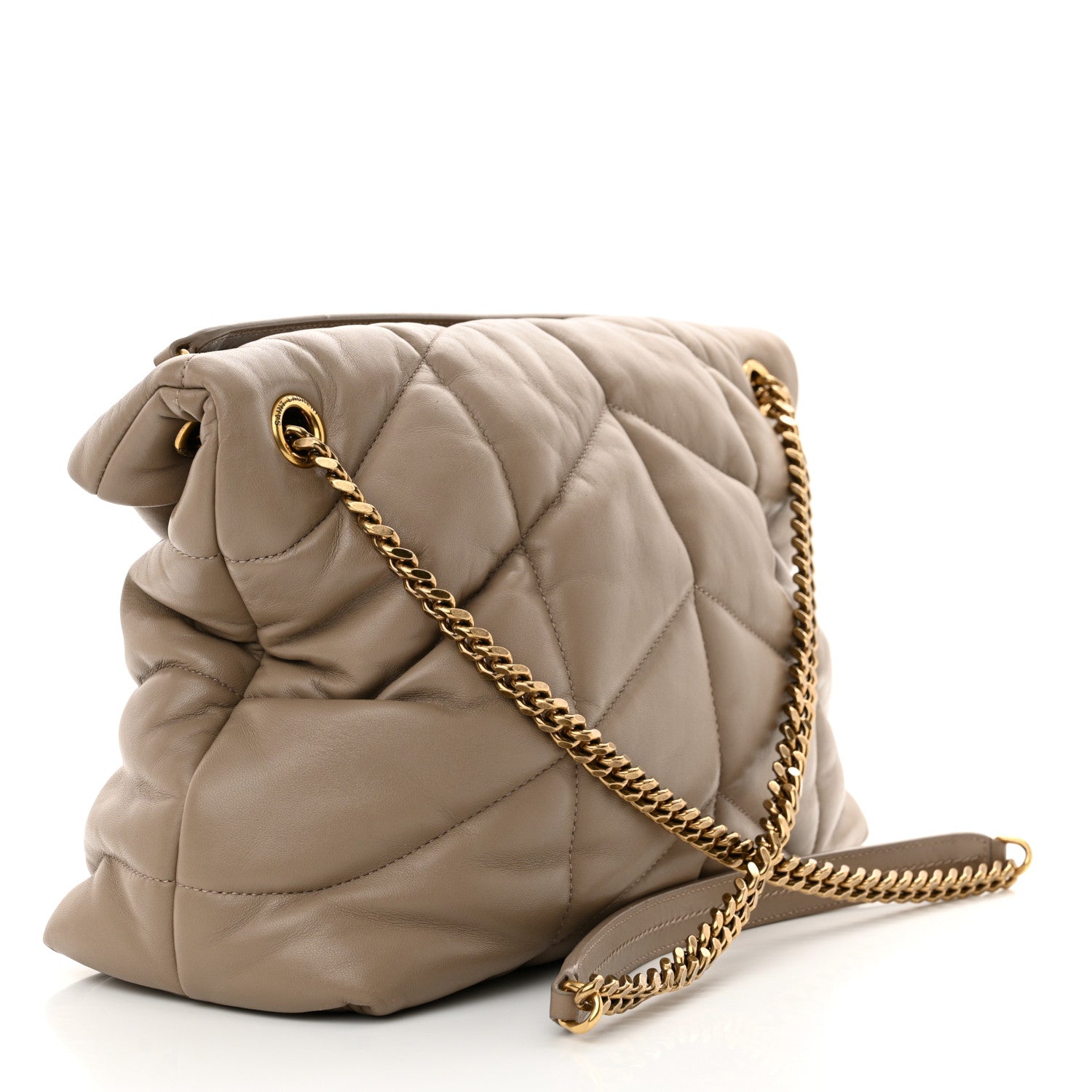 Saint Laurent Lambskin Quilted Medium Loulou Puffer Monogram Chain Satchel Dark Beige 3 of 12