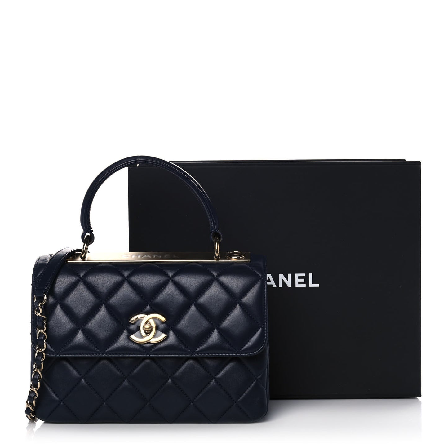 Lambskin Quilted Small Trendy CC Flap Dual Handle Bag Navy