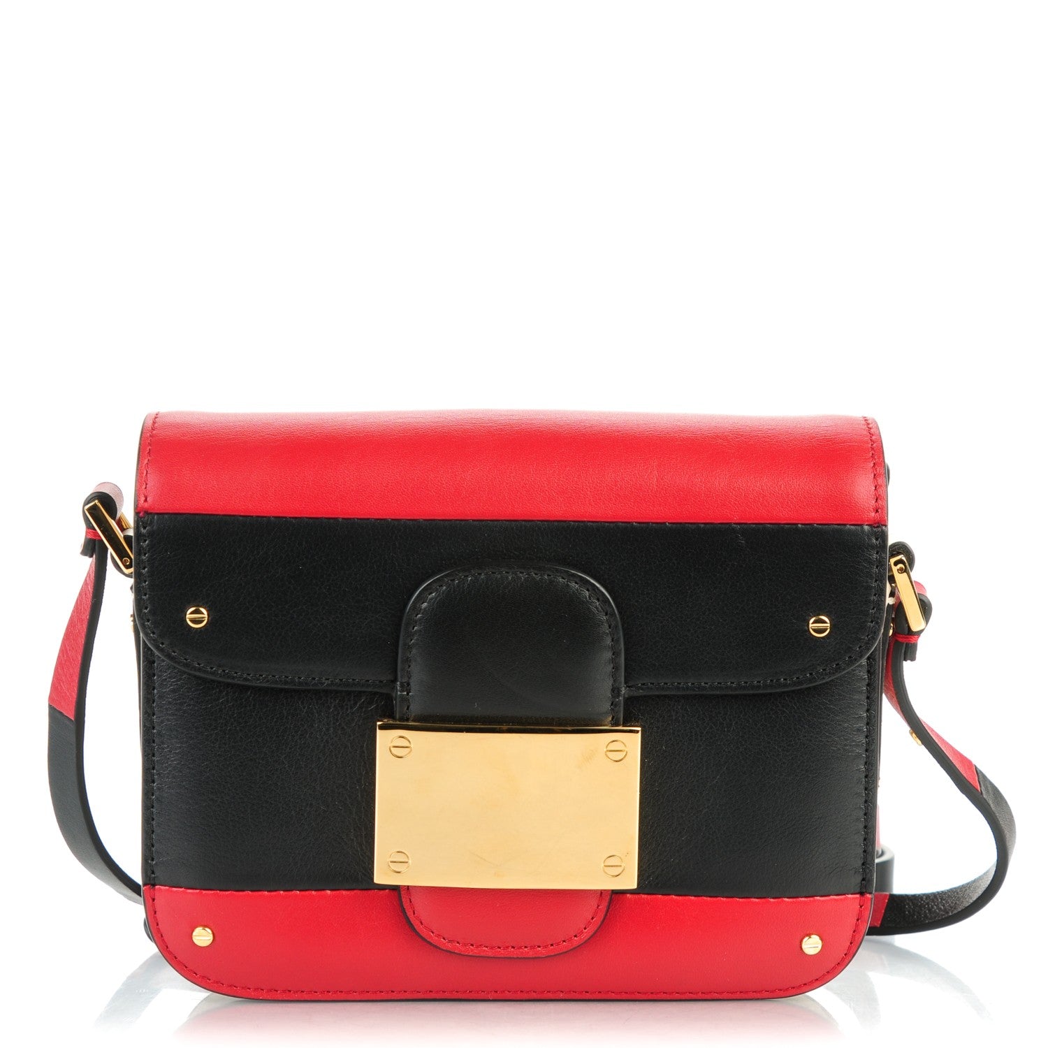 Valentino Garavani Calfskin Mini Rivet Colorblock Shoulder Bag Black Red 1 of 7