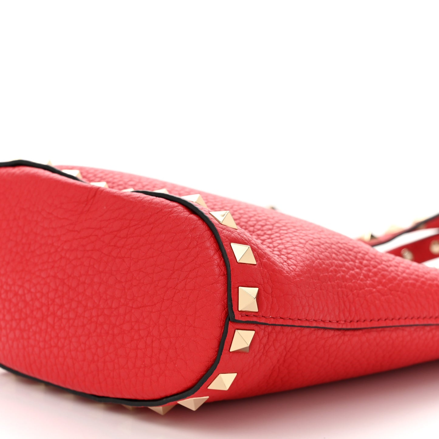 Pebbled Calfskin Rockstud Bucket Bag Red