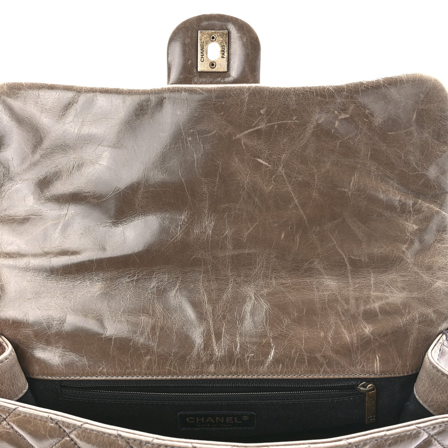 Glazed Calfskin Castle Rock Medium Flap Dark Beige