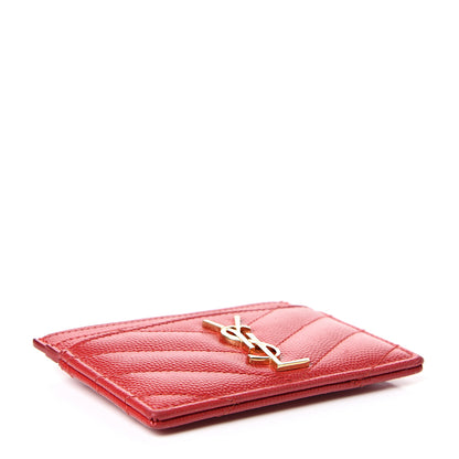 Saint Laurent Grain De Poudre Matelasse Chevron Monogram Credit Card Case Bandana Red 3 of 9