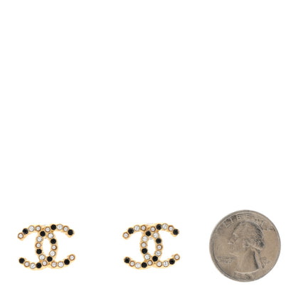Chanel Resin Pearl Crystal CC Earrings Gold Black 2 of 4