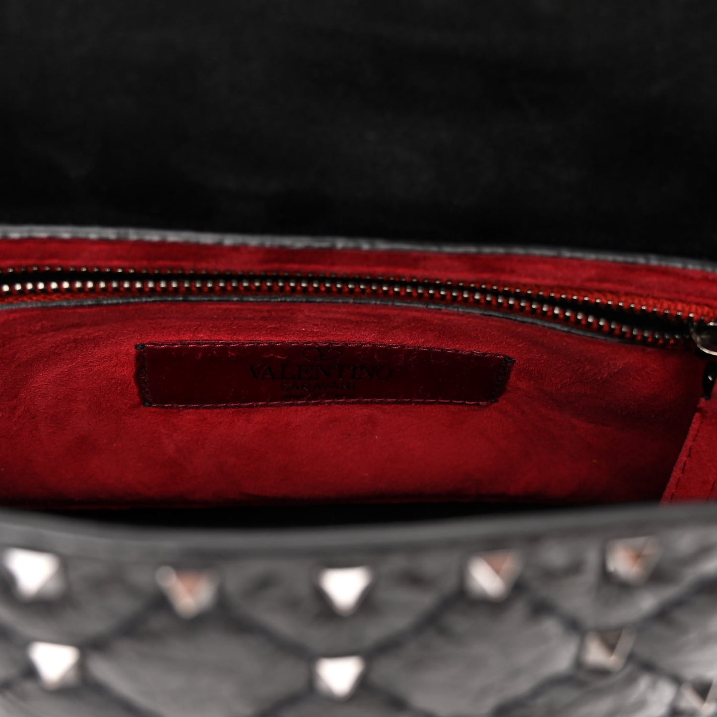 Craquele Nappa Medium Rockstud Spike Shoulder Bag Black