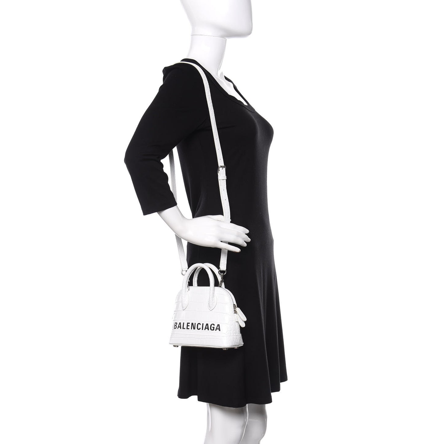 Calfskin Crocodile Embossed XXS Ville Top Handle Bag White Black