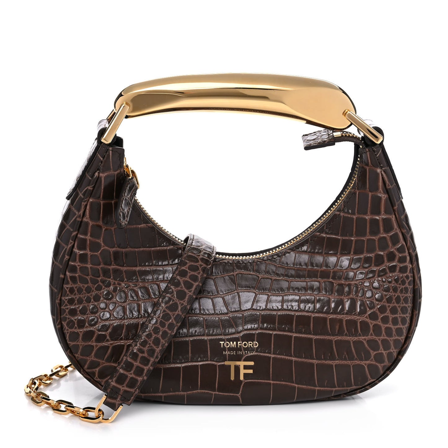 Calfskin Crocodile Embossed Mini Bianca Hobo Chestnut