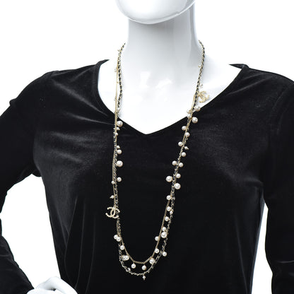 Chanel Lambskin CC Pearl Chain Necklace Black Gold 2 of 4