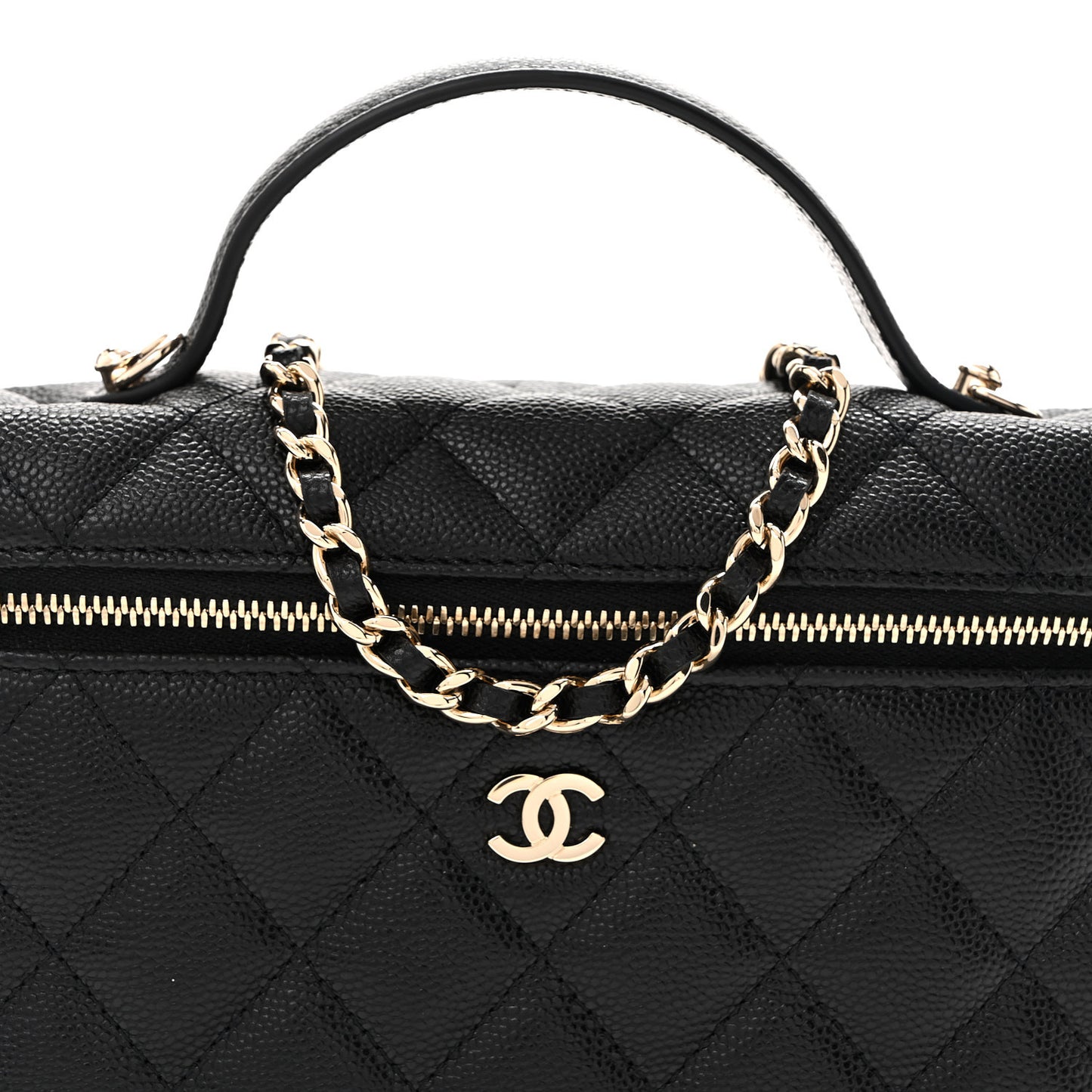 Caviar Quilted Top Handle Slim Vanity With Chain Black