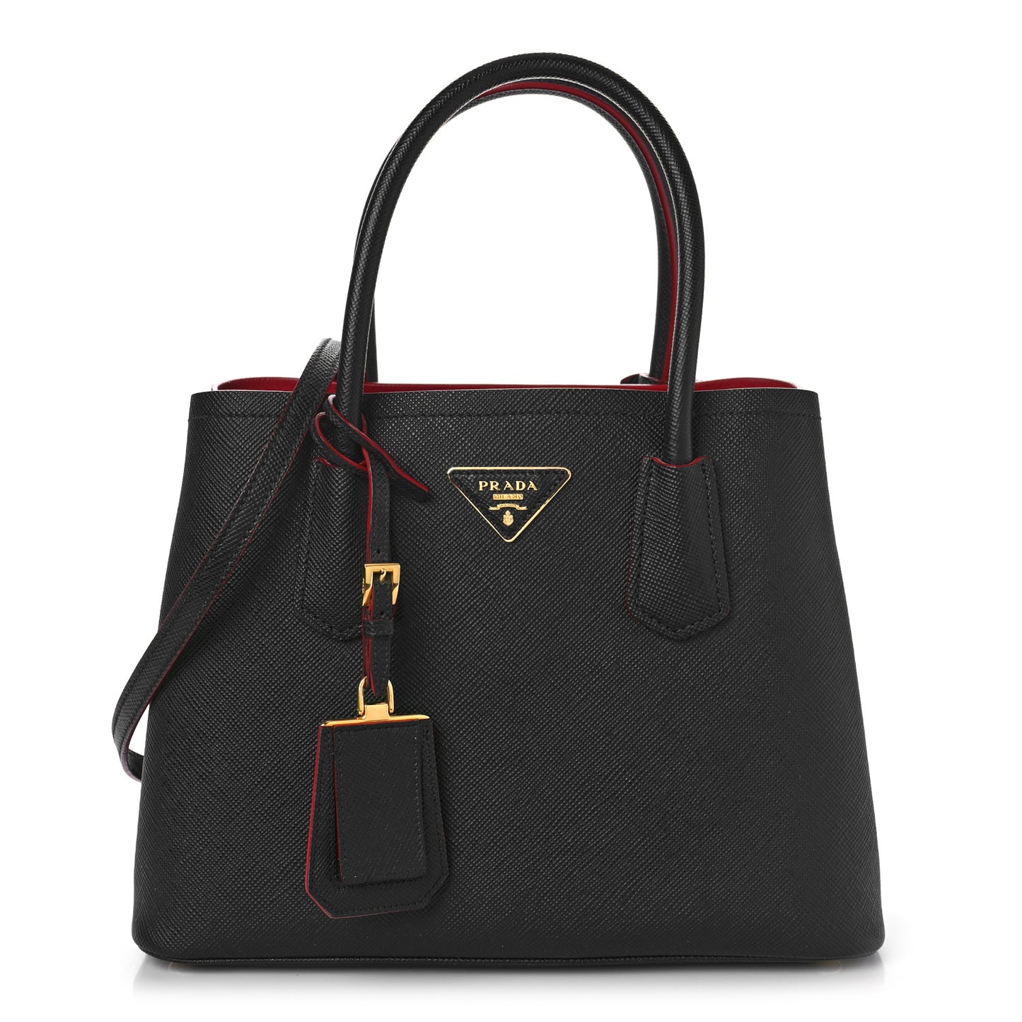 Saffiano Cuir Small Double Bag Black Ciliegia