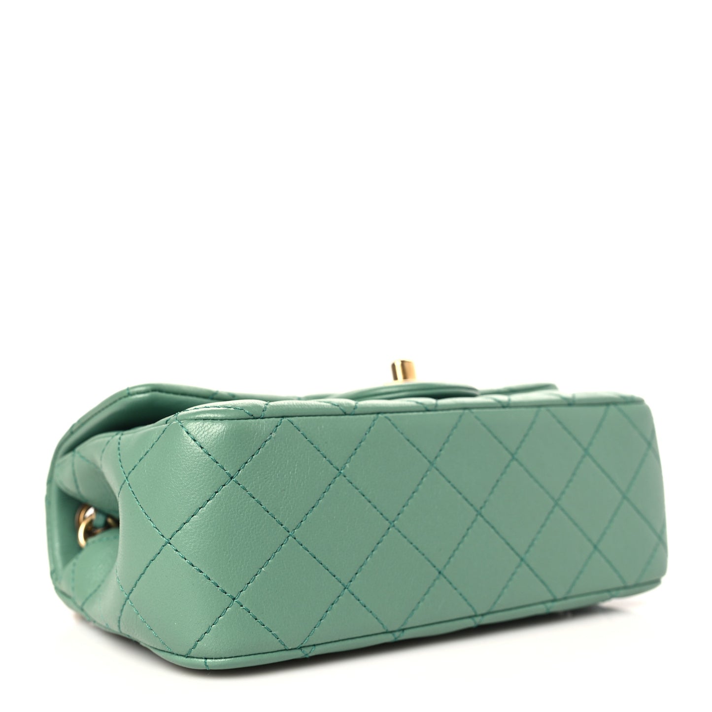 Lambskin Quilted Mini Rectangular Pearl Crush Flap Dark Green