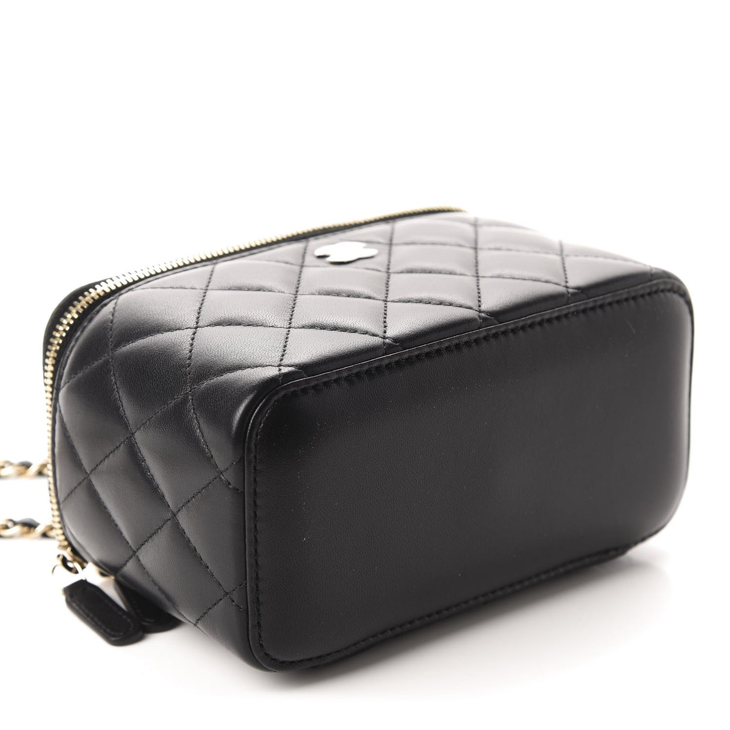 Lambskin Quilted Small Vanity Case With Chain Black