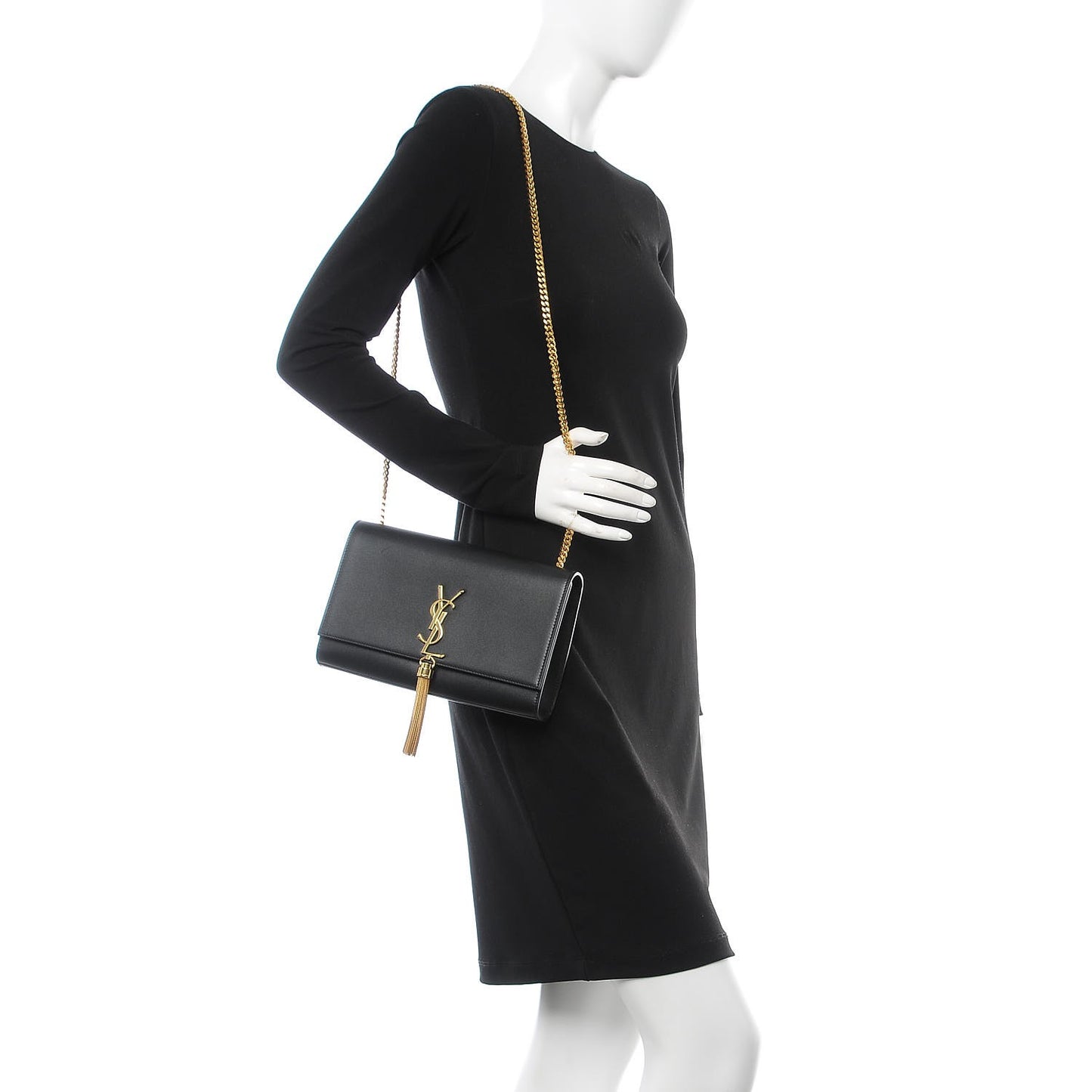 Smooth Calfskin Medium Classic Monogram Kate Tassel Satchel Black