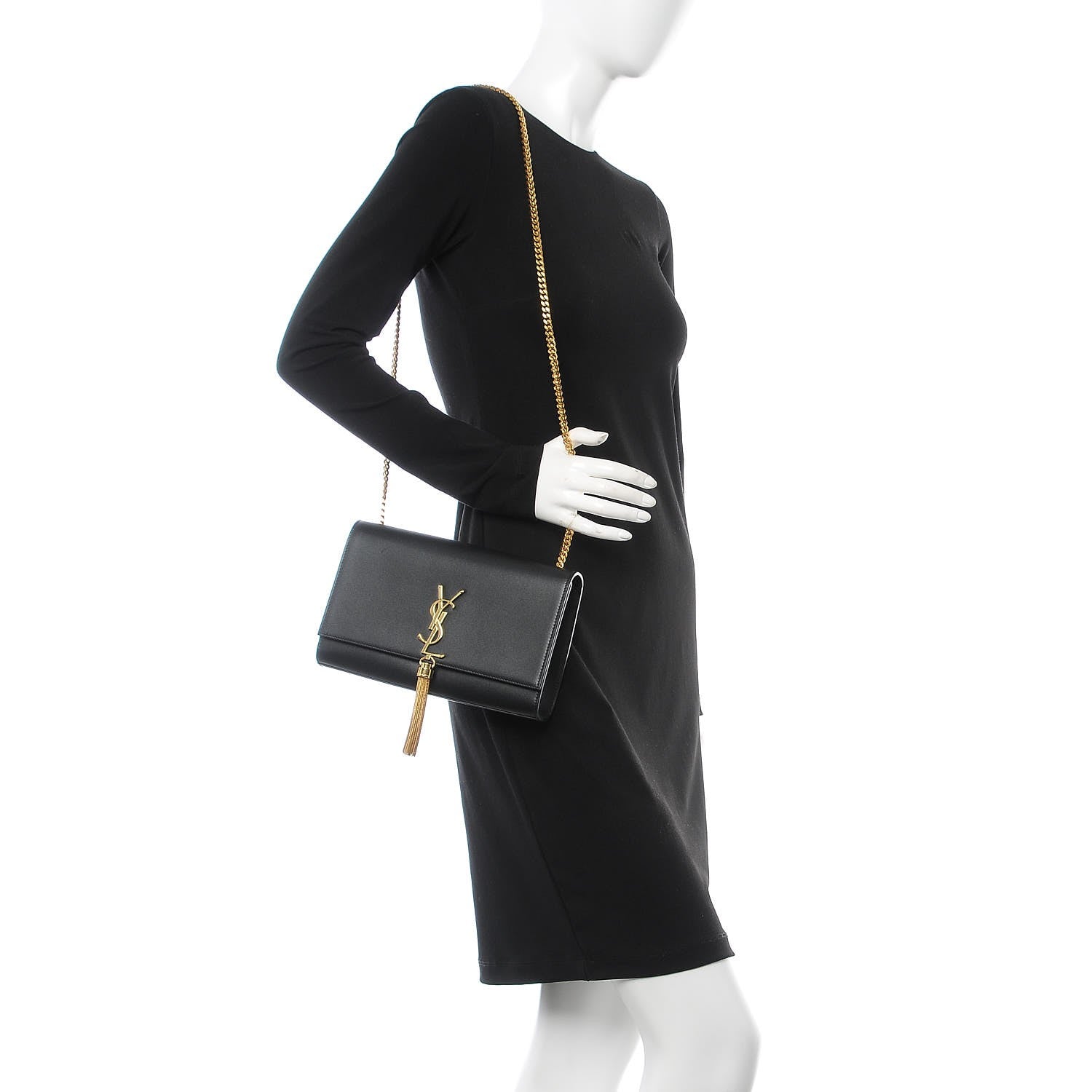 Saint Laurent Smooth Calfskin Medium Classic Monogram Kate Tassel Satchel Black 2 of 8