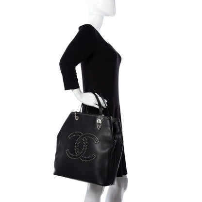 Chanel Calfskin Large Coco Eyelets Shopping Tote Black 3 of 10