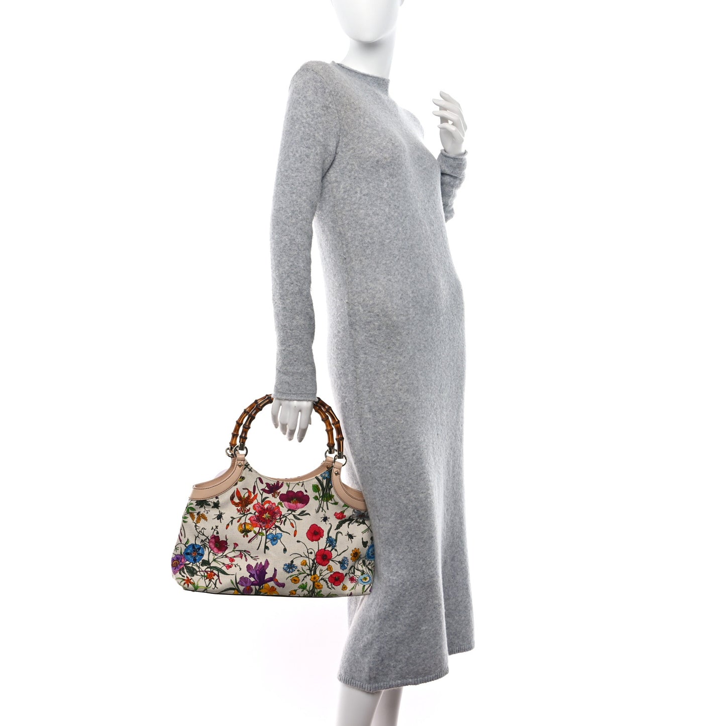 Canvas Floral Flora Bamboo Handle Bag