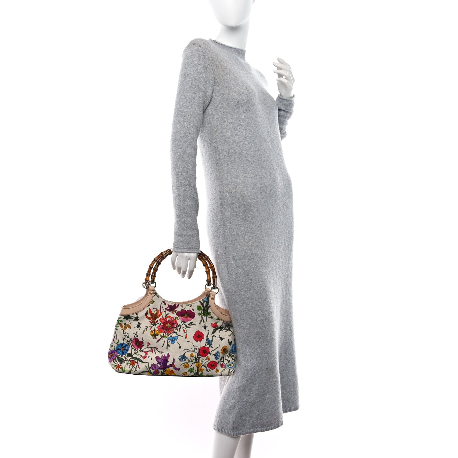 Gucci Canvas Floral Flora Bamboo Handle Bag 2 of 10