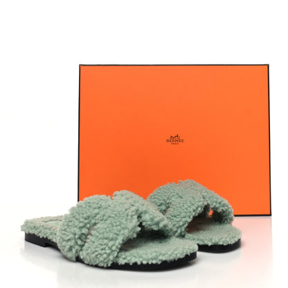 Hermes Woolskin Oran Sandals 36 Vert D’Eau 8 of 8