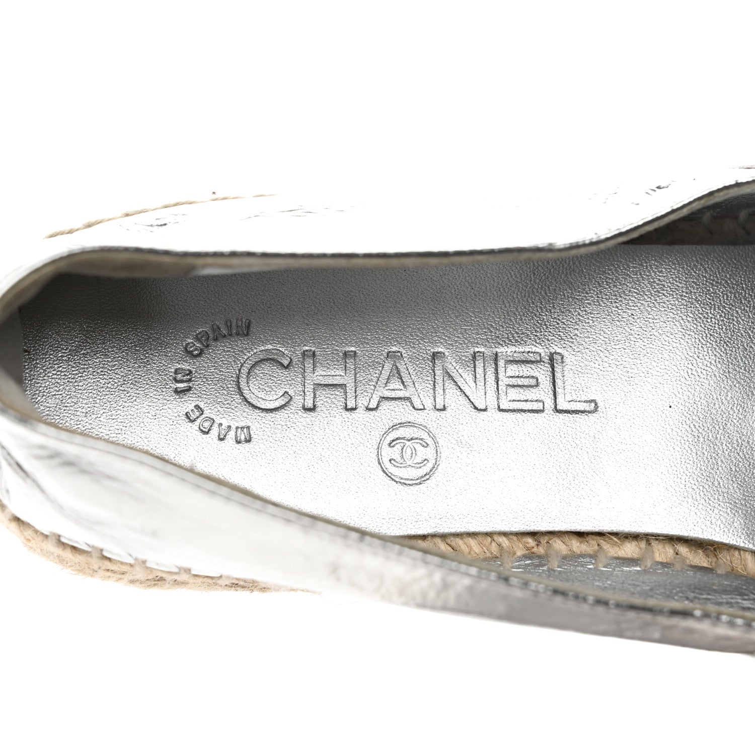 Chanel Laminated Goatskin CC Espadrilles 37 Silver 8 of 10