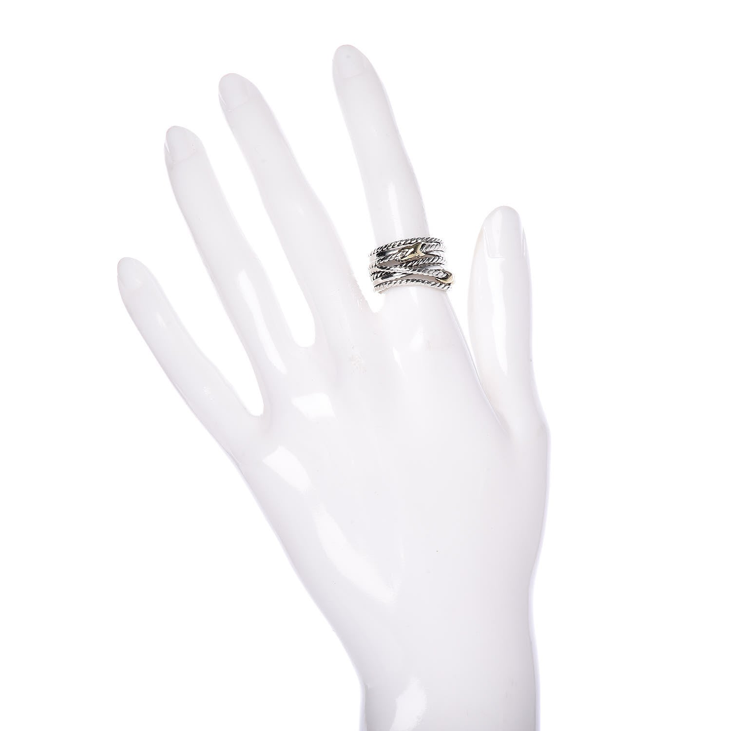 David Yurman Sterling Silver 18K Yellow Gold Double X Crossover Ring 52 6 2 of 4