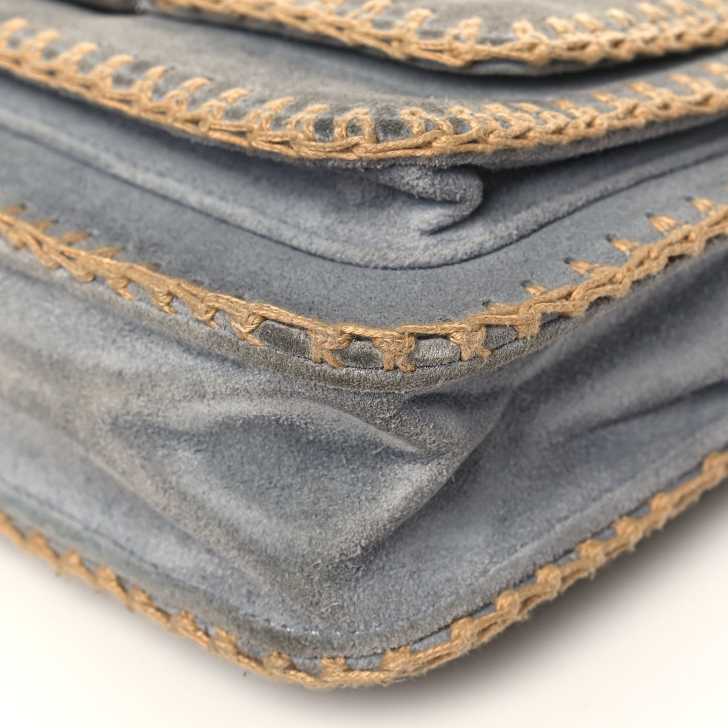 Suede Chocolate Bar Whipstitch Mademoiselle Flap Grey