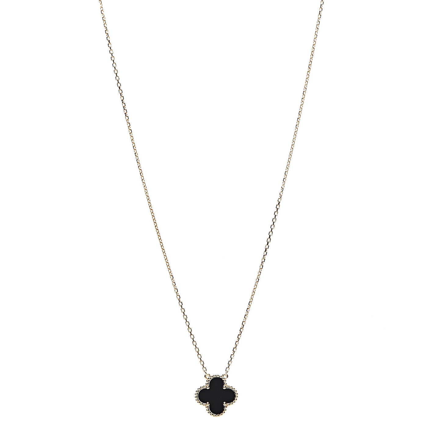 18K Yellow Gold Black Onyx Vintage Alhambra Pendant Necklace