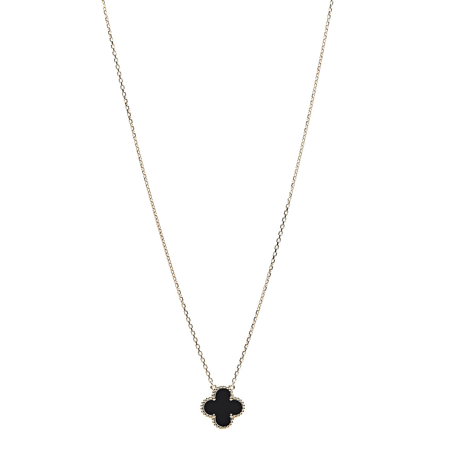 Van Cleef & Arpels 18K Yellow Gold Black Onyx Vintage Alhambra Pendant Necklace 1 of 7