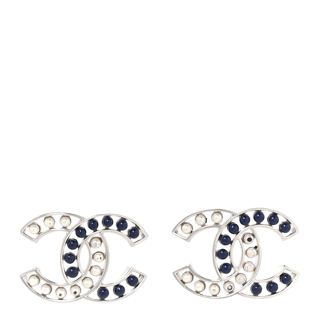 Chanel Pearl Beaded CC Earrings Silver White Blue 1 of 5