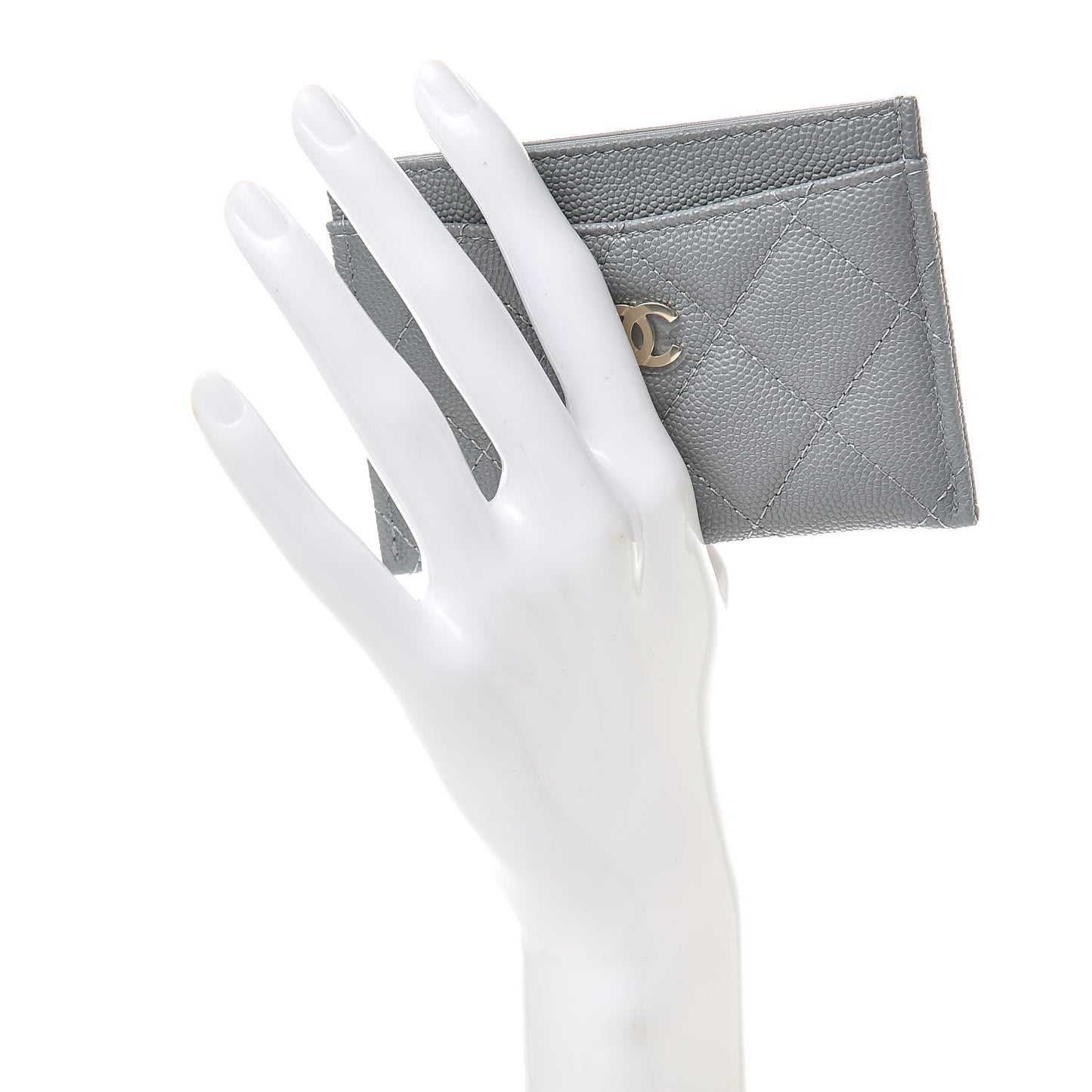 Caviar Quilted Card Holder Grey