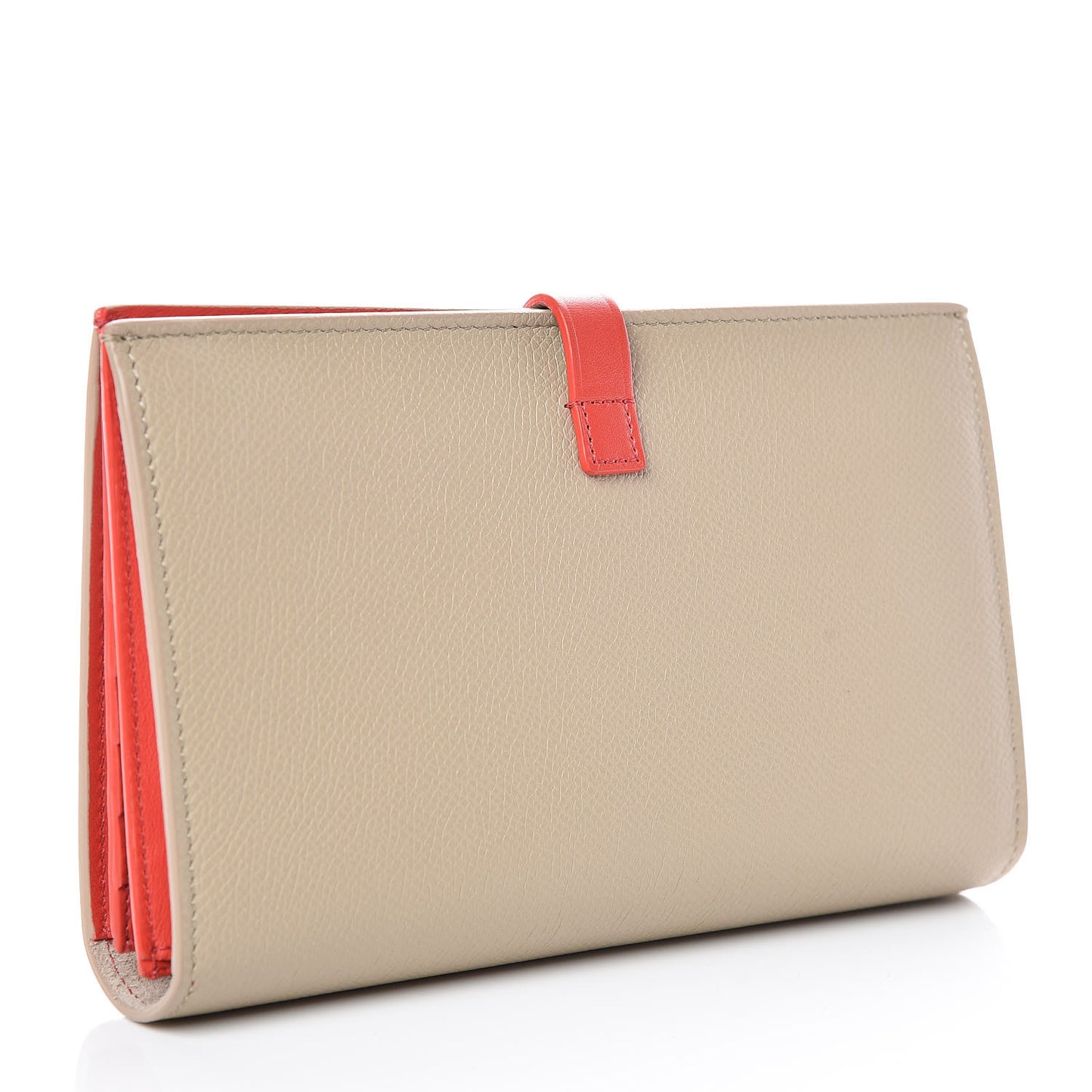 Grained Calfskin Large Multifunction Strap Wallet Pop Red Chalk