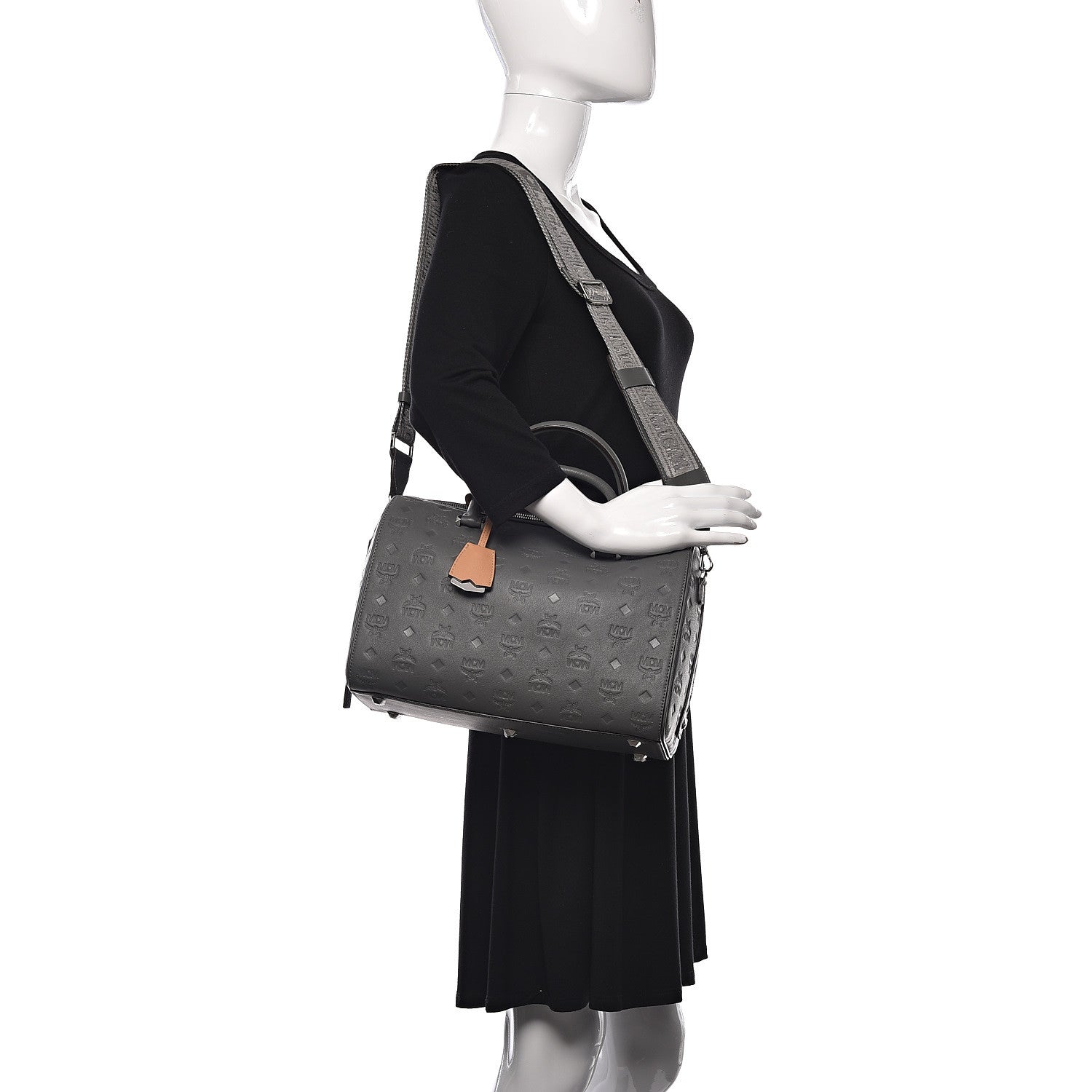 MCM Calfskin Ottomar Monogram Essential Boston Bag Grey 2 of 12
