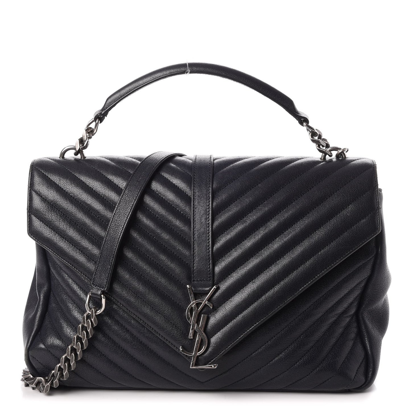 Sheepskin Matelasse Chevron Monogram Large College Satchel Navy Blue