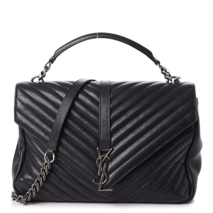 Saint Laurent Sheepskin Matelasse Chevron Monogram Large College Satchel Navy Blue 1 of 17