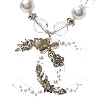 Chanel Resin Pearl Crystal CC Necklace Pearly White Transparent Gold 4 of 6
