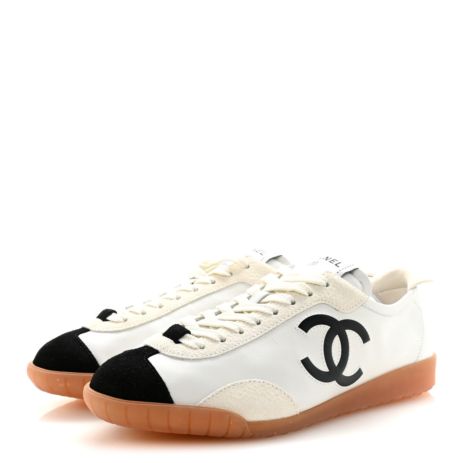 Chanel Calfskin Embossed Suede Womens CC Sneakers 37 White Black 4 of 8