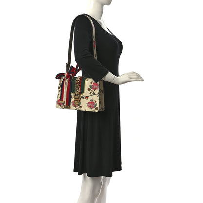 Gucci Calfskin Floral Small Sylvie Top Handle Bag Off White 2 of 9