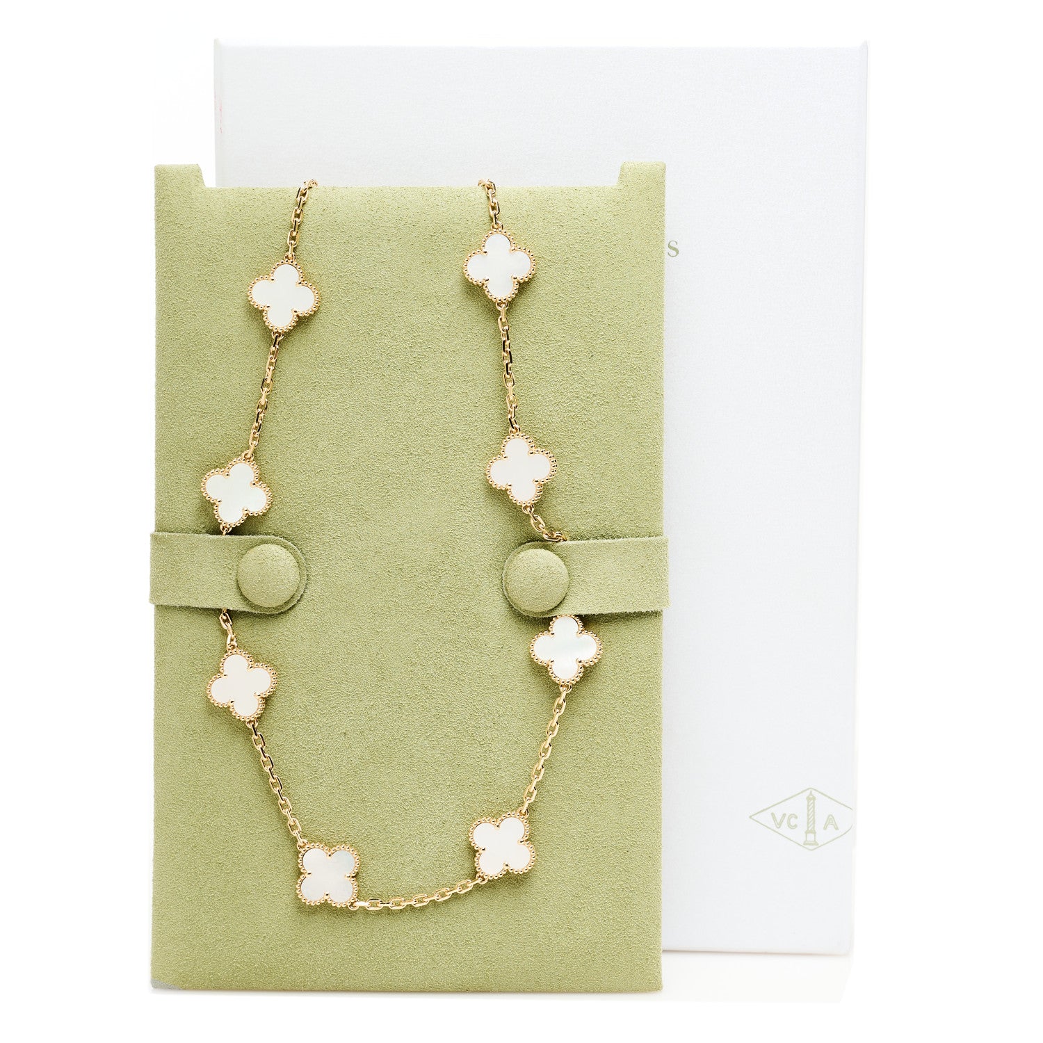 Van Cleef & Arpels 18K Yellow Gold Mother of Pearl 10 Motifs Vintage Alhambra Necklace 7 of 7