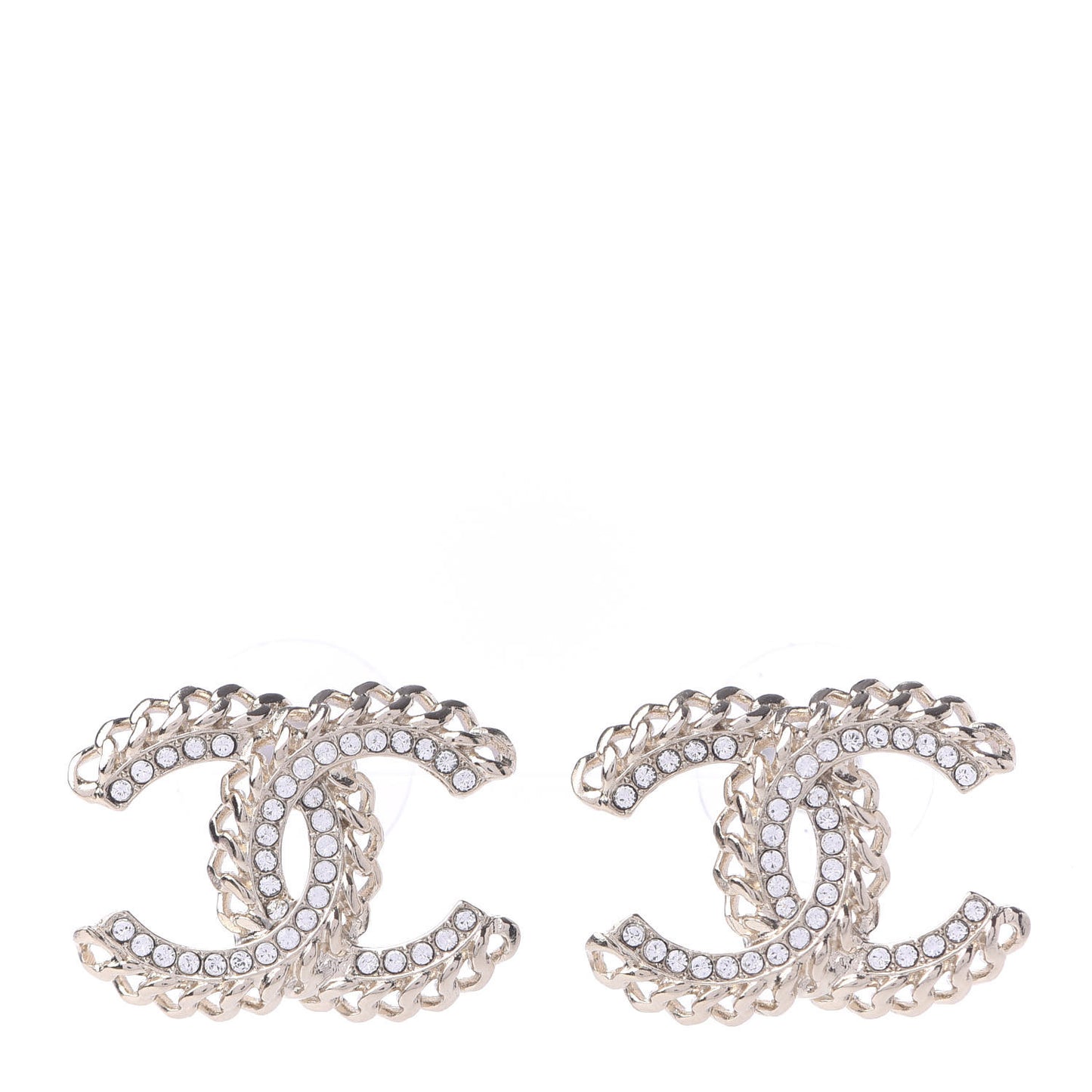 Crystal Chain CC Earrings Gold