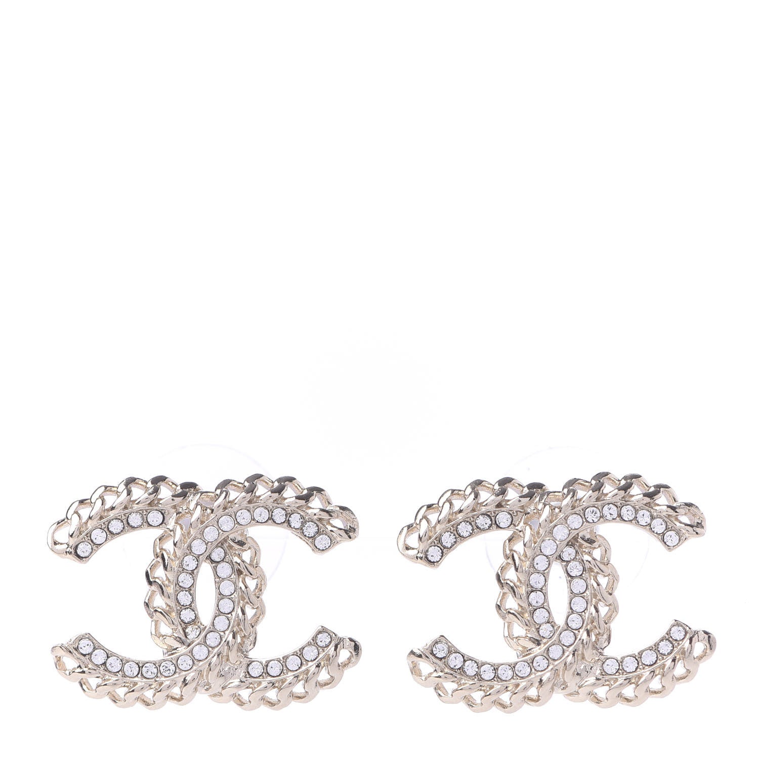 Chanel Crystal Chain CC Earrings Gold 1 of 5