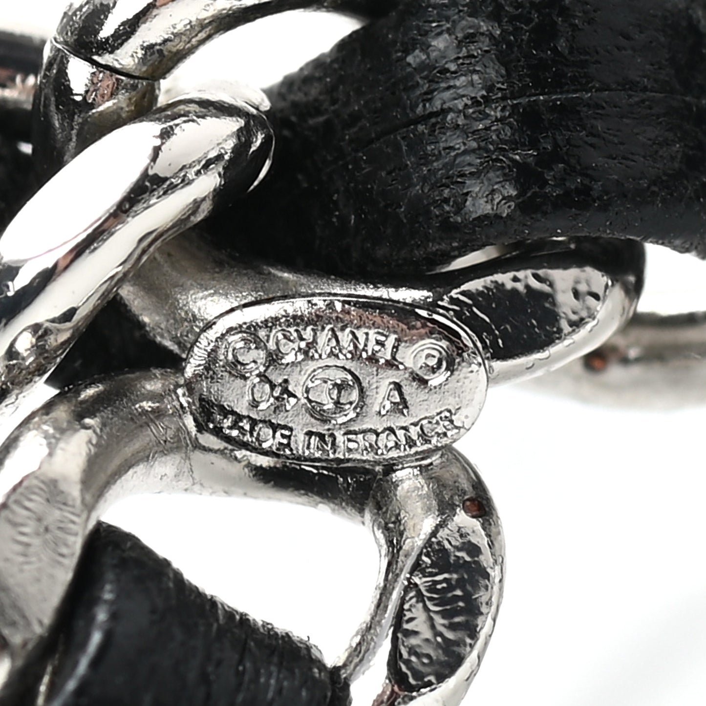 Lambskin Enamel CC Chain Belt Black Silver