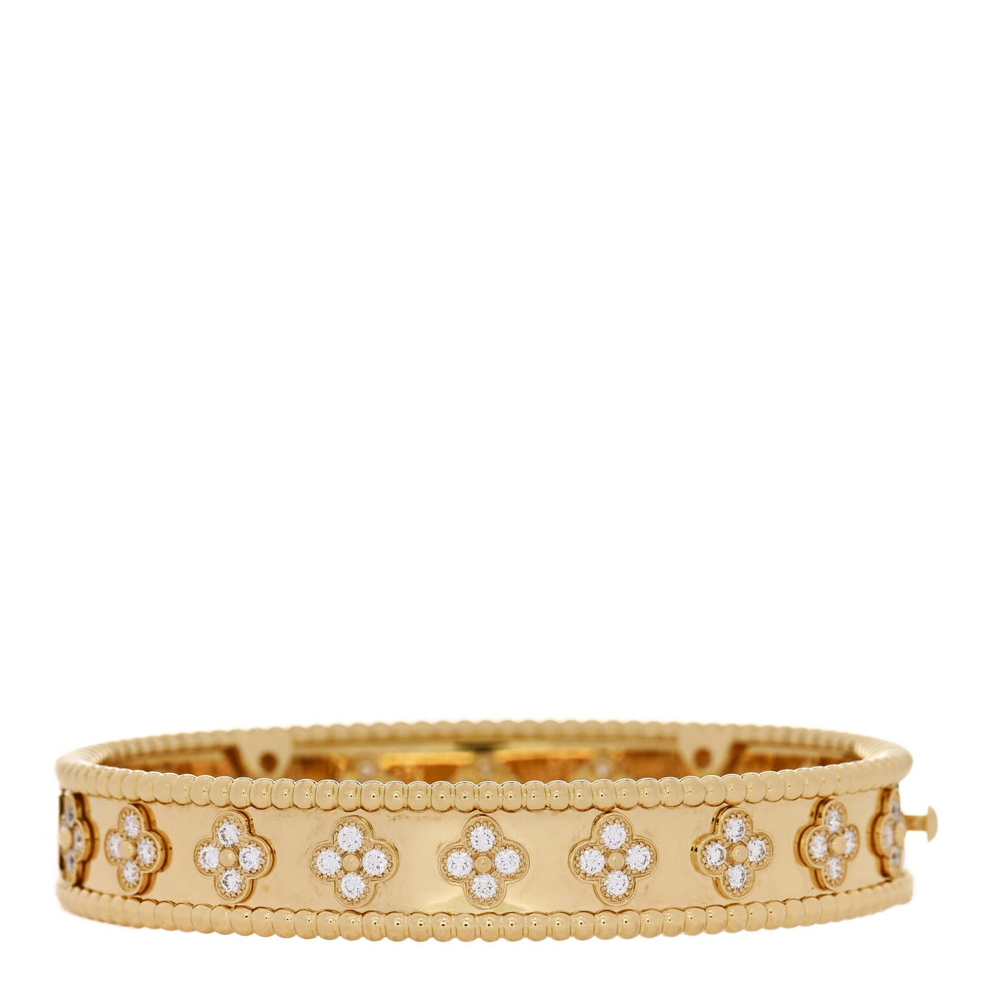 18K Yellow Gold Diamond Perlee Clovers Bangle Bracelet S