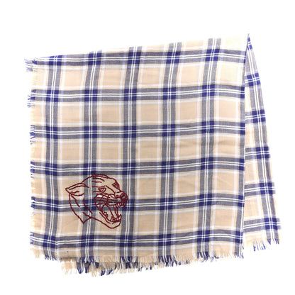 Gucci Wool Silk Check Scarf Beige Blue 2 of 3