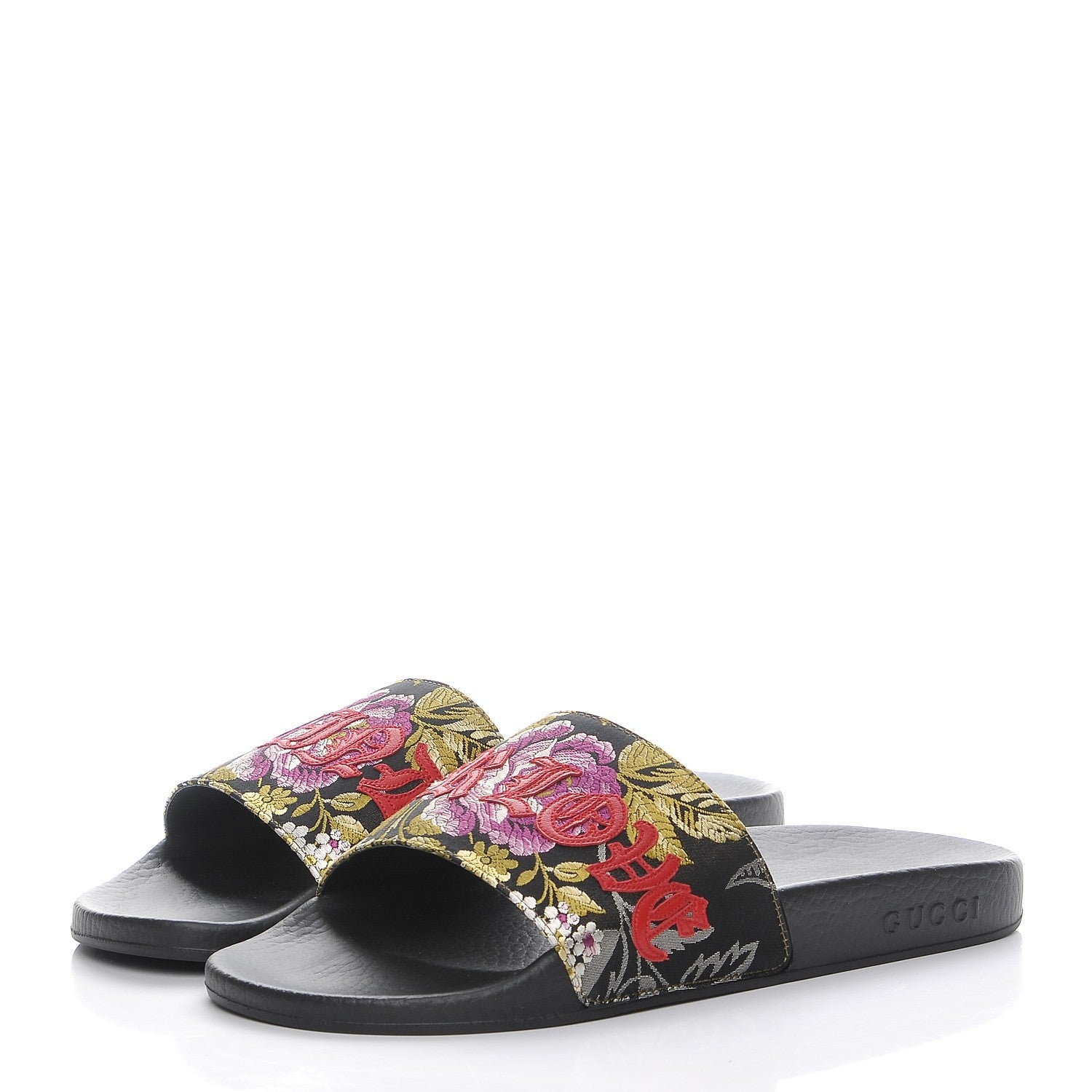 Gucci Jacquard Floral Blind for Love Slide Sandals 39 Black Multicolor 3 of 10
