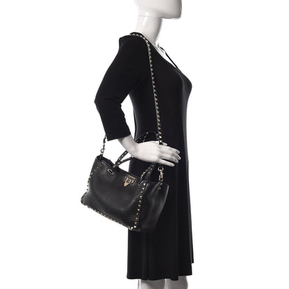 Valentino Garavani Pebbled Calfskin Medium Rockstud Tote Black 3 of 9