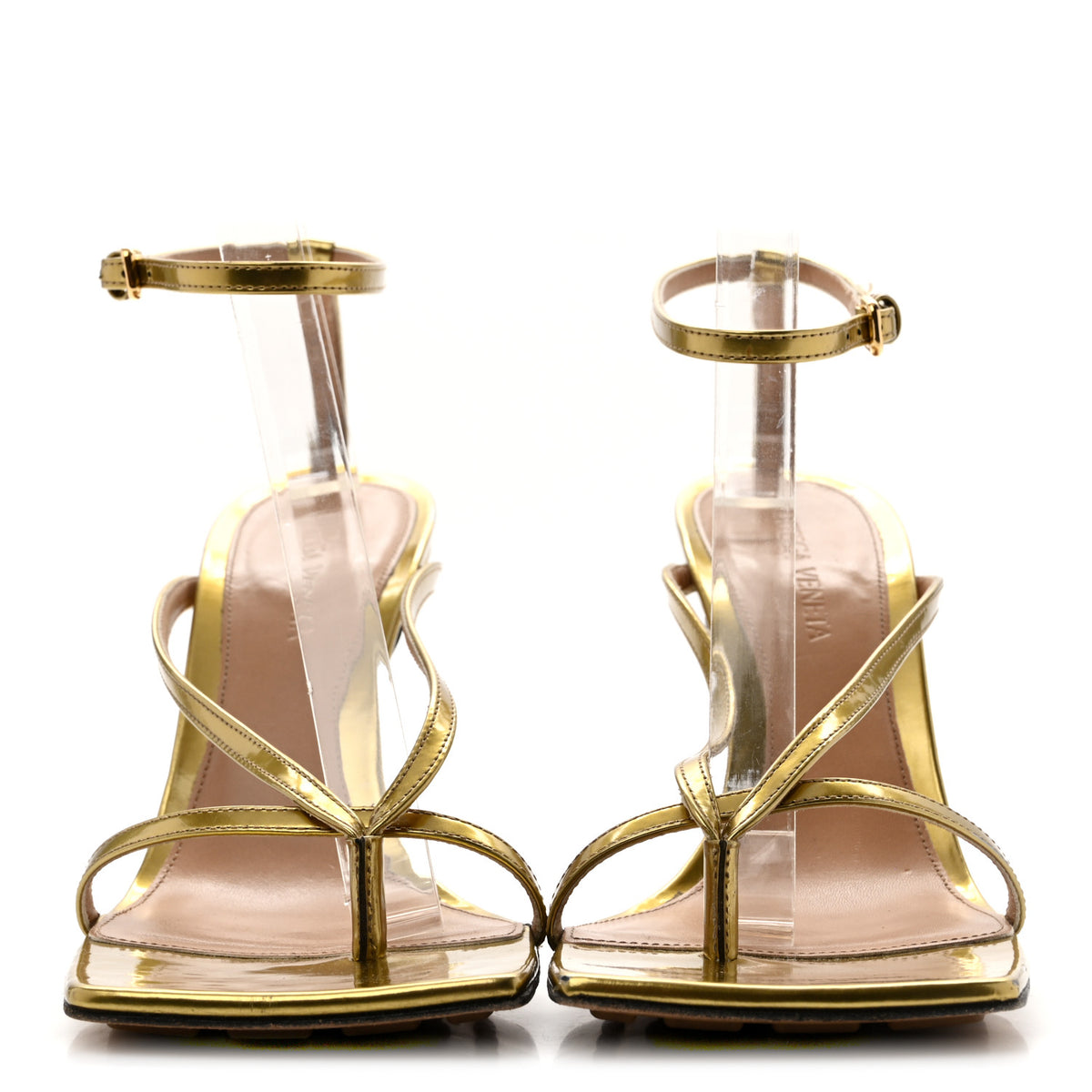 Lambskin Stretch Multi Strap 90mm Sandals 37.5 Gold
