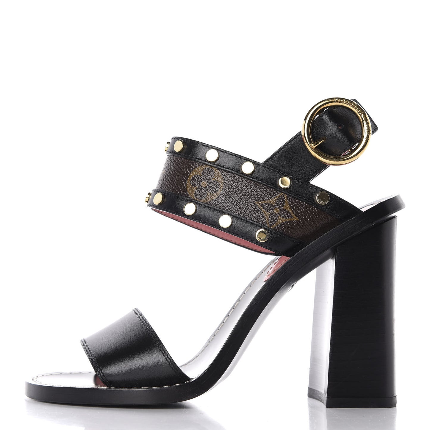 Calfskin Monogram Passenger Heeled Sandals 36 Black Rose